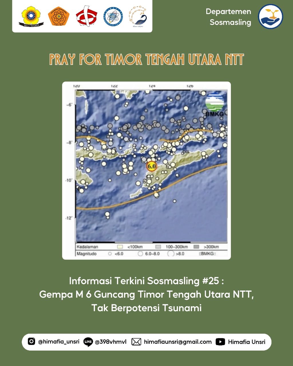  [Informasi Terkini Sosmasling #25:Gempa M 6 Guncang Timor Tengah Utara NTT, Tak Berpotensi Tsunami]